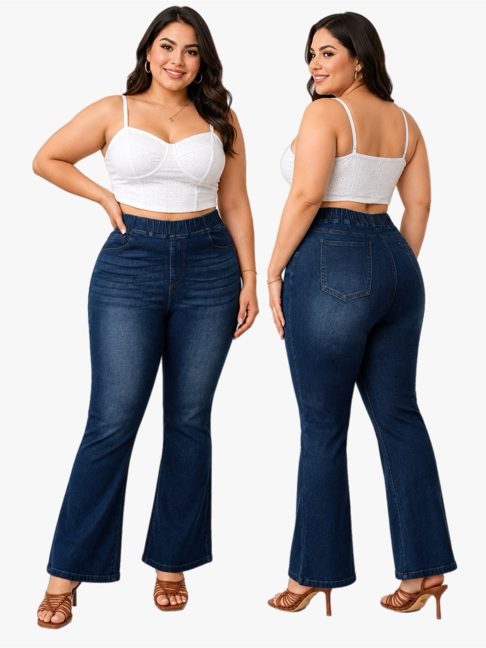 Shein Curve Women’s Plus Size 2X Elastic Waist Pull On Dark Wash Flare Jeans